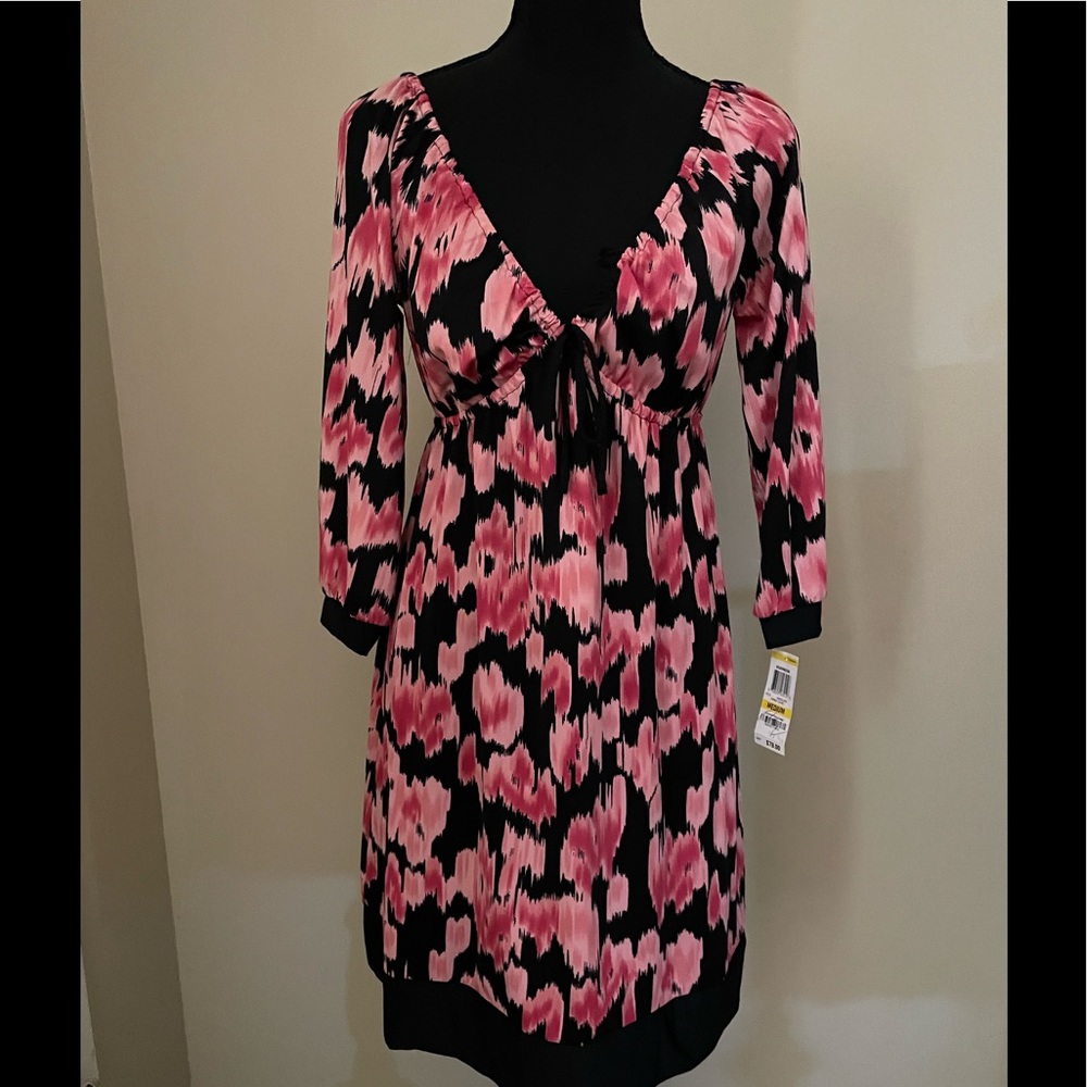 INC pink and black V-neck dress.